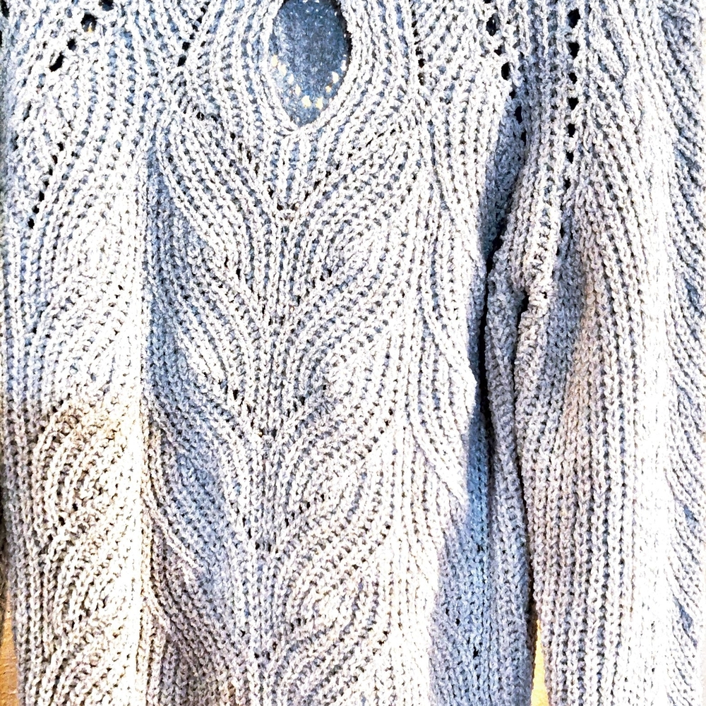 White House Black Market Light Blue Sweater with knitted opening in the front - Picture 6 of 8